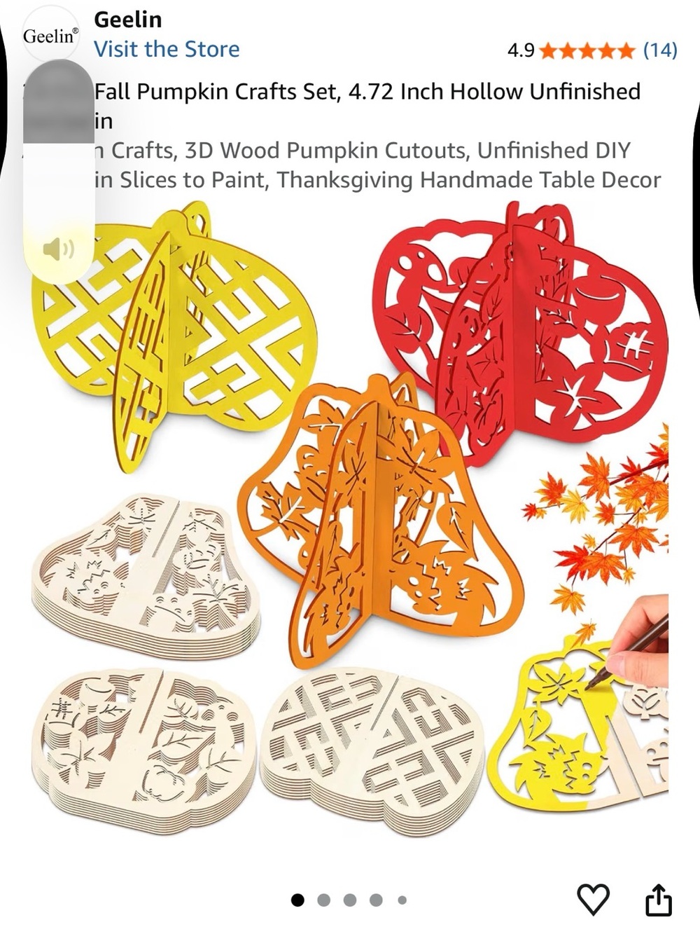 Geelin Fall Pumpkin DIY Craft Set - Natural Wood